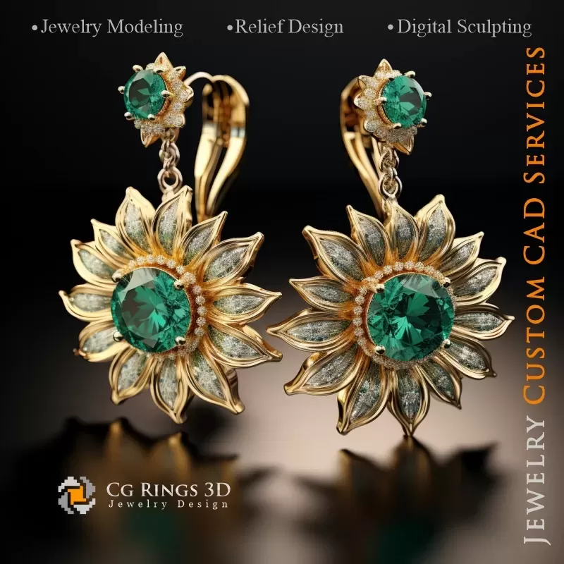 Sonnenblumen-Ohrringe - Schmuck 3D CAD