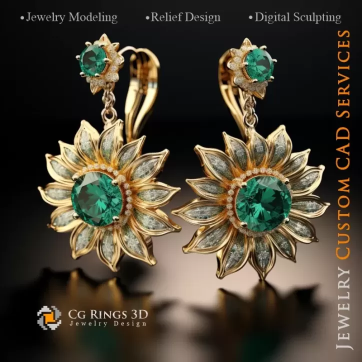 Pendientes Girasol - Joyería 3D CAD