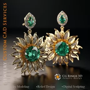 Boucles d'oreilles Tournesol - Joaillerie 3D CAO