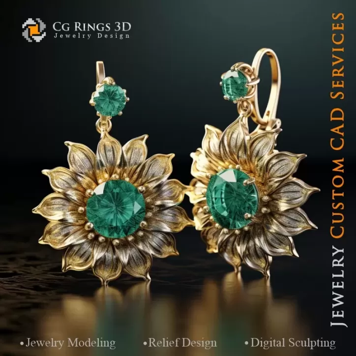 Pendientes de Girasol - CAD 3D de Joyería