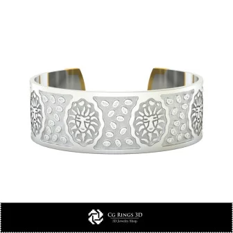 Bracciale zodiacale 3D Leone per donna, Gioielli CAD 3D, Bracciali CAD 3D, Bracciali 3D, Bracciale rigido 3D, Bracciali
