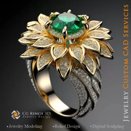 Anillo Girasol - CAD 3D de Joyería