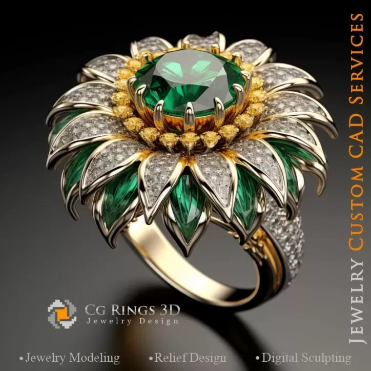 Anello Girasole - Gioielli 3D CAD Anello Girasole - Gioielli 3D CAD