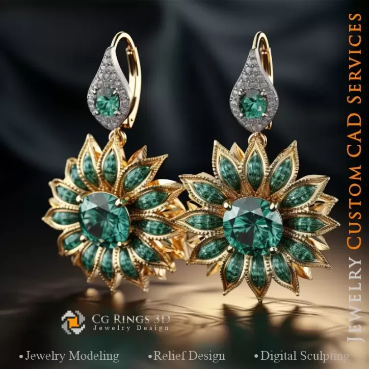 Sonnenblumen-Ohrringe - Schmuck 3D CAD