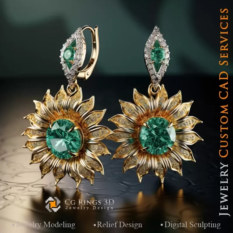 Pendientes Girasol - Joyería 3D CAD