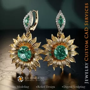 Boucles d'oreilles Tournesol - Joaillerie 3D CAO