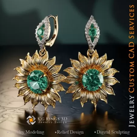 Pendientes Girasol - Joyería 3D CAD