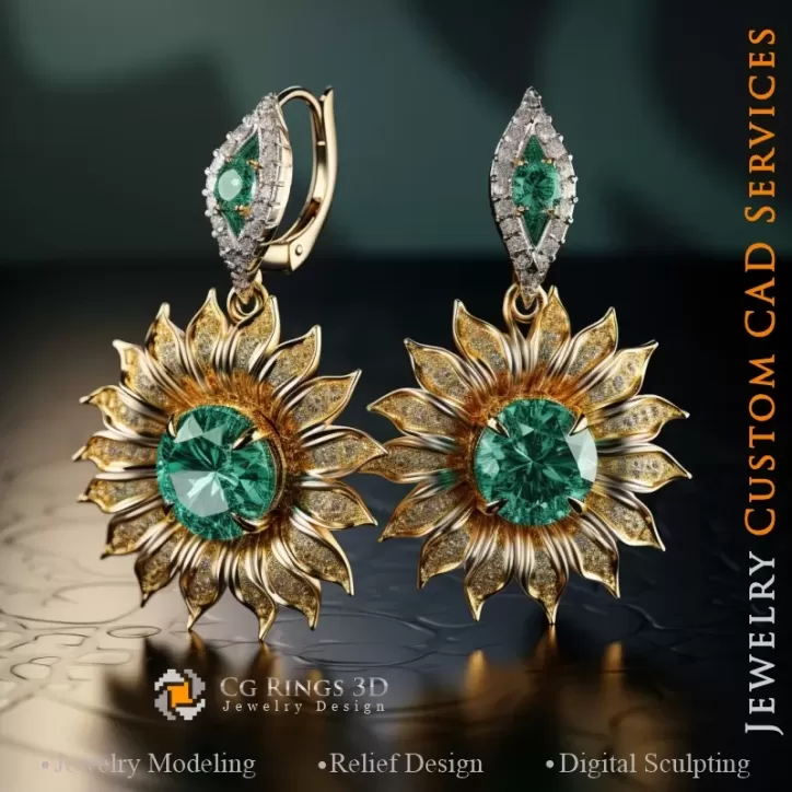 Pendientes Girasol - Joyería 3D CAD