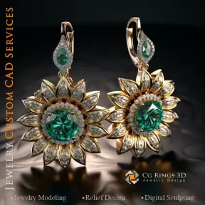 Pendientes Girasol - Joyería 3D CAD