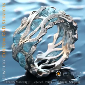 Anello con Acquamarina e Diamanti - Gioielleria CAD 3D