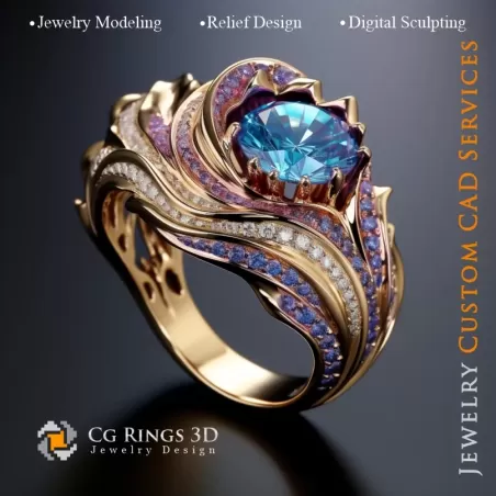 Bague Vagues Maritimes - Joaillerie 3D CAD