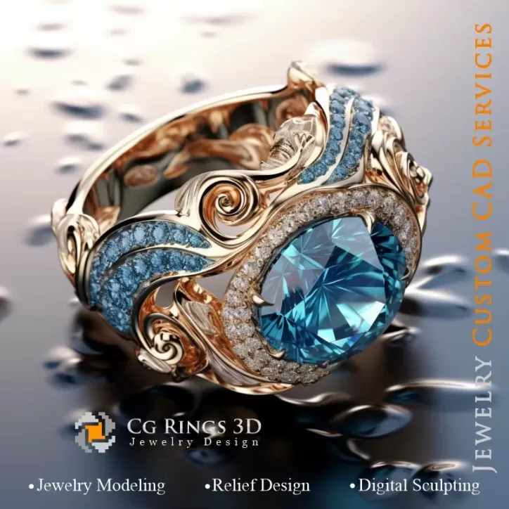 Bague Vagues Maritimes - Joaillerie 3D CAD