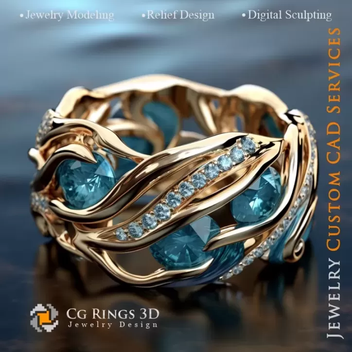 Bague Vagues Maritimes - Joaillerie 3D CAD