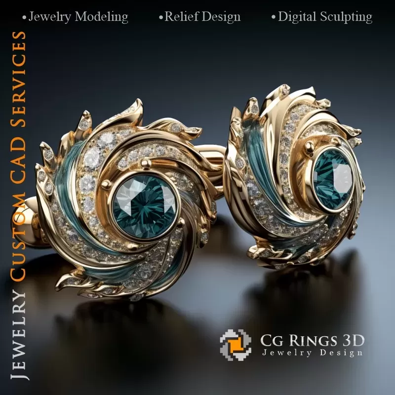 Maritime Wellen Manschettenknöpfe - Schmuck 3D CAD