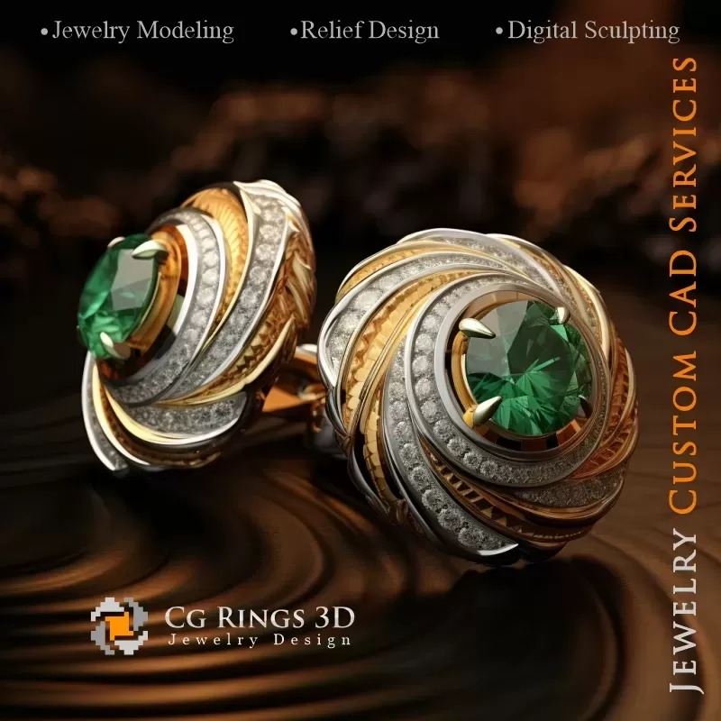 Maritime Wellen Manschettenknöpfe - Schmuck 3D CAD