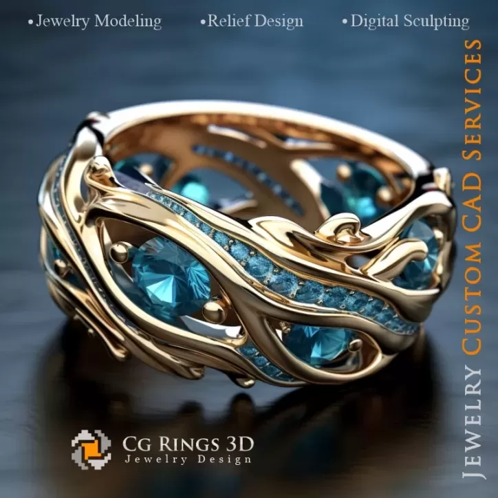 Bague Vagues Maritimes - Joaillerie 3D CAD