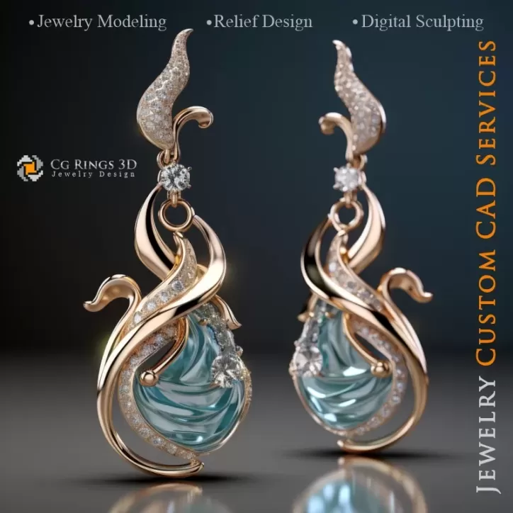 Pendientes Olas Marinas - Joyería CAD 3D