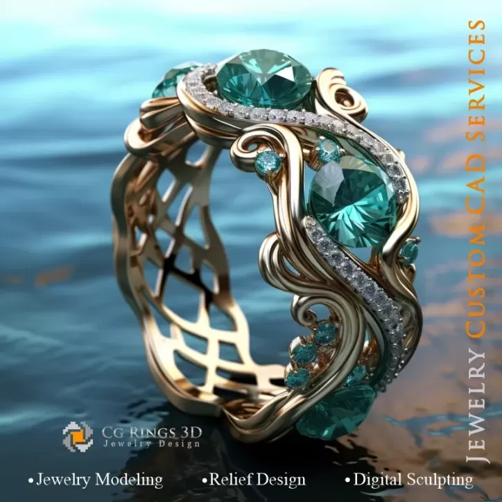 Bague Vagues Maritimes - Joaillerie 3D Bague Vagues Maritimes - Joaillerie 3D