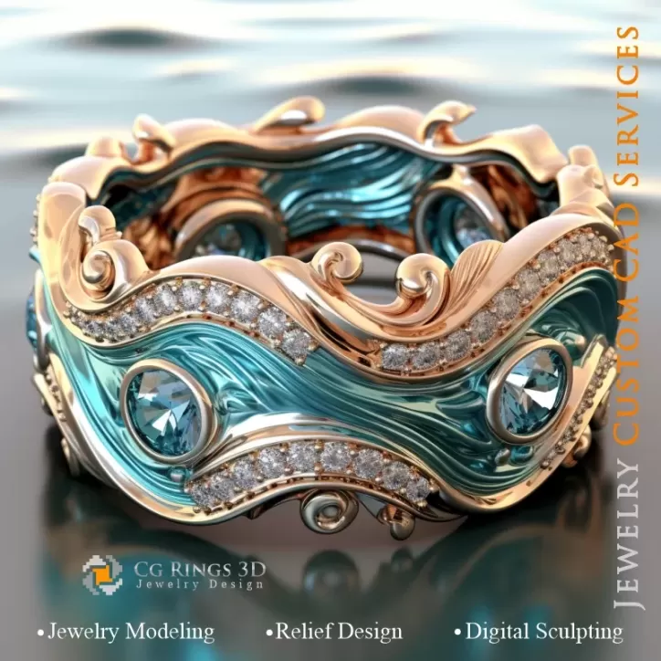 Bague Vagues Maritimes - Joaillerie 3D CAO