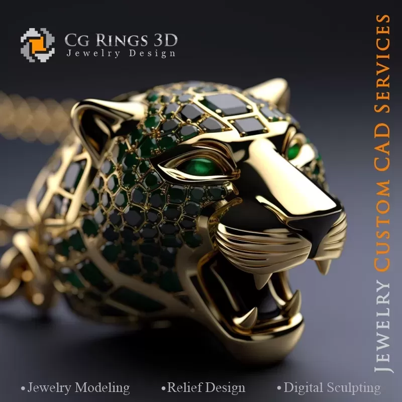 Colgante Panthere con Esmeraldas - CAD 3D de Joyería