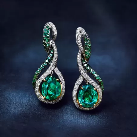 Earrings with Emeralds and Diamonds - Jewelry 3D CAD