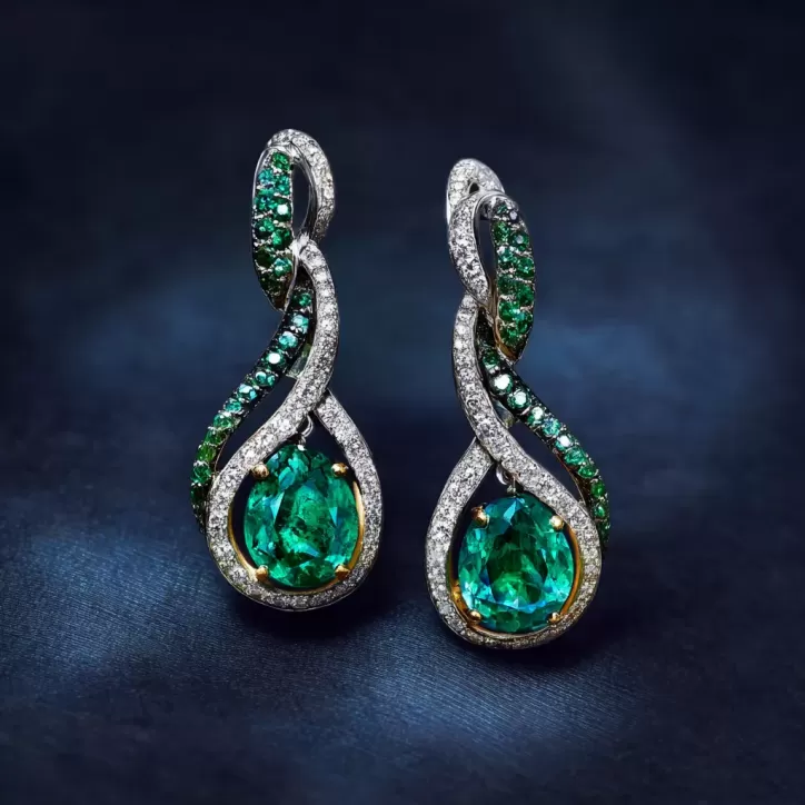 Pendientes con Esmeraldas y Diamantes - CAD Joyería 3D