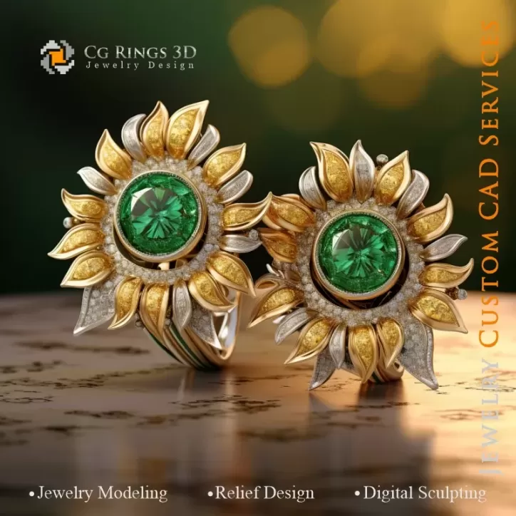 Sonnenblumen-Ohrringe - Schmuck 3D