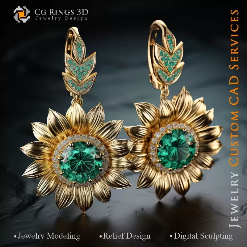 Boucles d'oreilles Tournesol - Joaillerie 3D
