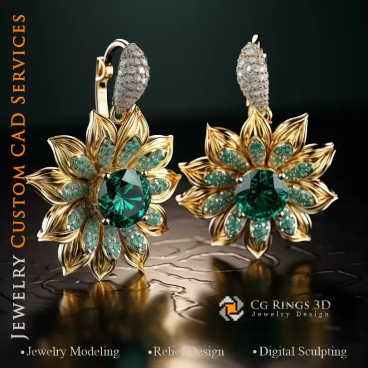 Boucles d'oreilles Tournesol - Joaillerie 3D Boucles d'oreilles Tournesol - Joaillerie 3D