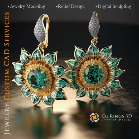 Boucles d'oreilles Tournesol - Joaillerie 3D