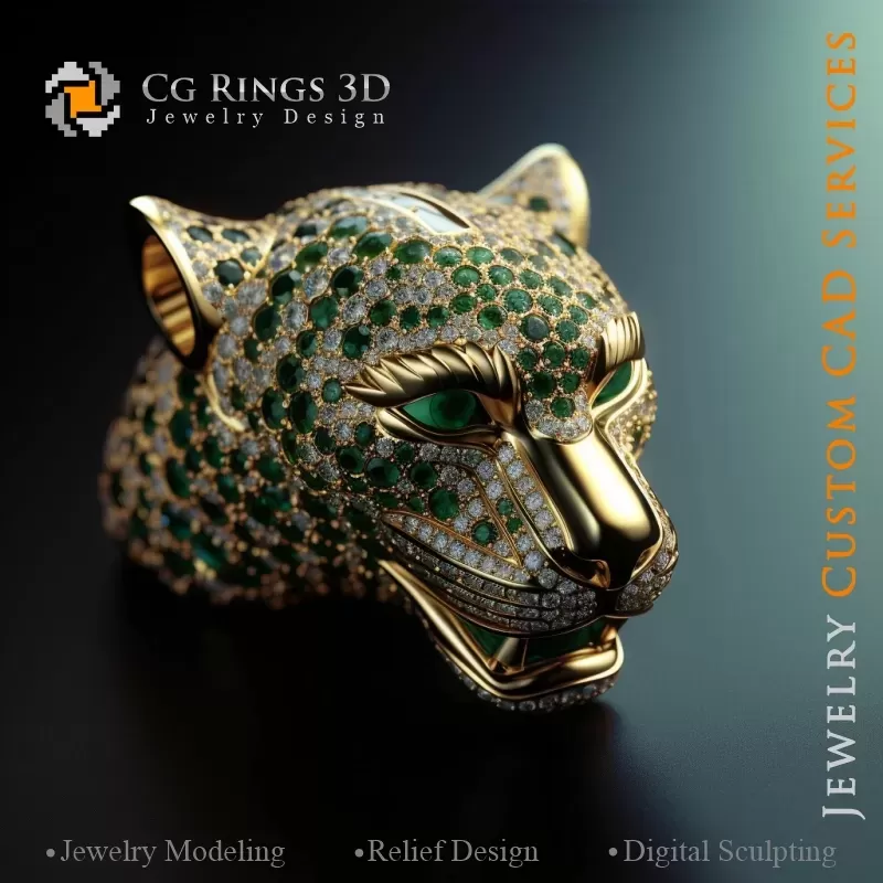 Pendentif Panthère avec émeraudes - Joailllerie 3D