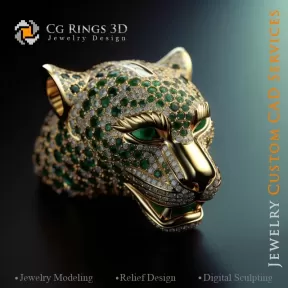 Pendentif Panthère avec émeraudes - Joailllerie 3D