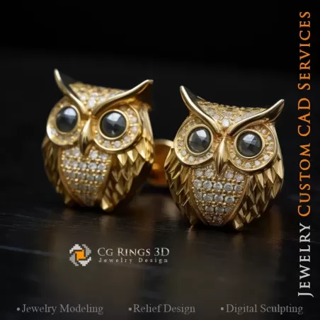 Owl Cufflinks - Jewelry 3D