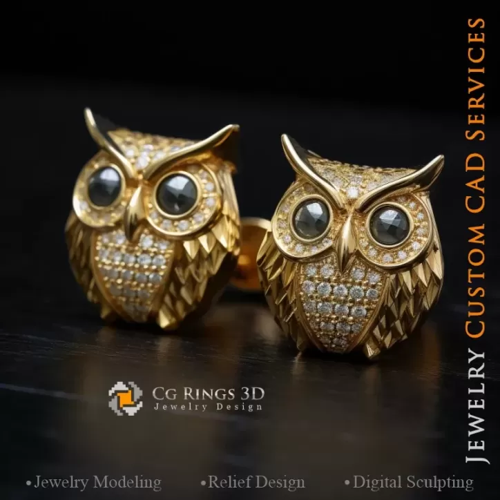 Mancuernillas de búho - Joyería 3D