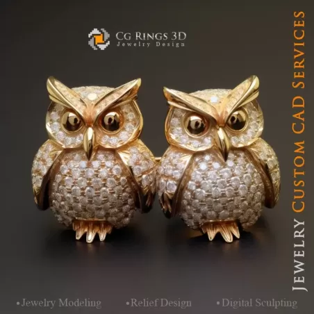 Boutons de Manchette Hibou - Bijoux 3D