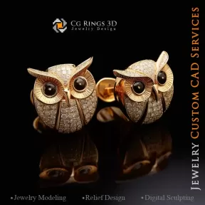 Boutons de Manchette Hibou - Bijoux 3D