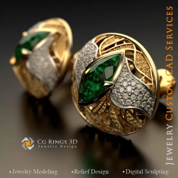 Cufflinks Leaf -  Jewelry 3D
