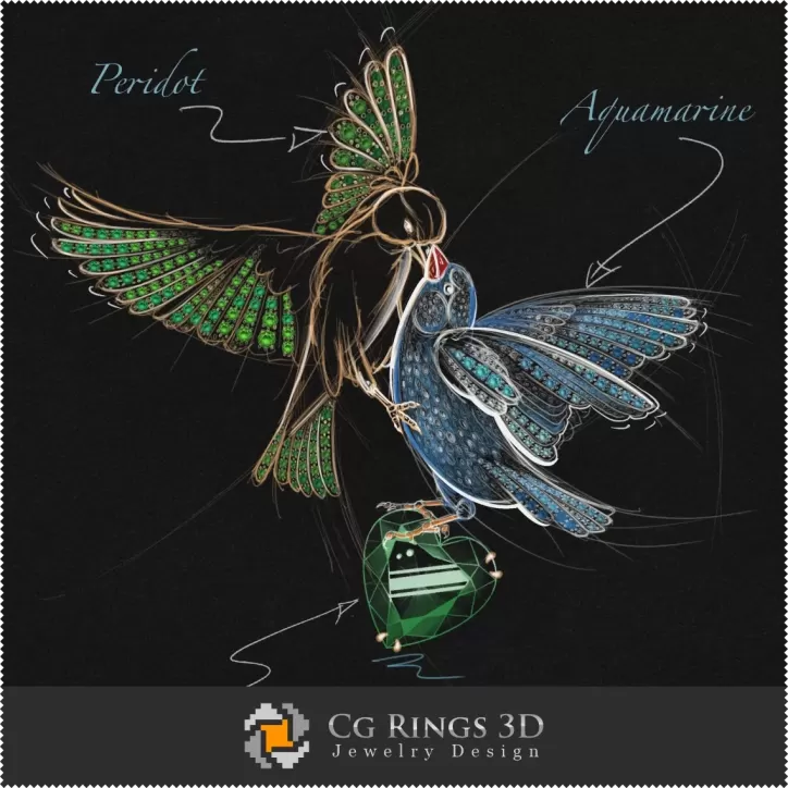 Schmuckdesign (Digital) - Vogel-Anhänger-Skizze