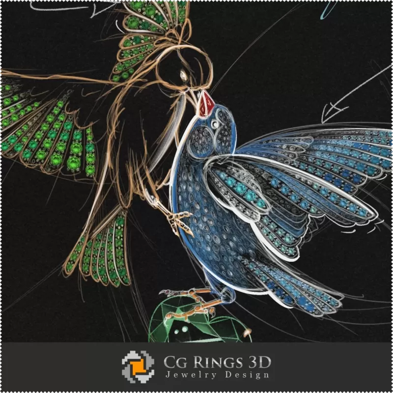 Diseño de Joyería (Digital) - Boceto Colgante de Pájaros