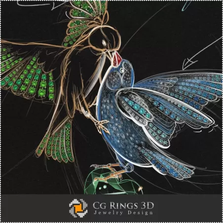 Diseño de Joyería (Digital) - Boceto Colgante de Pájaros