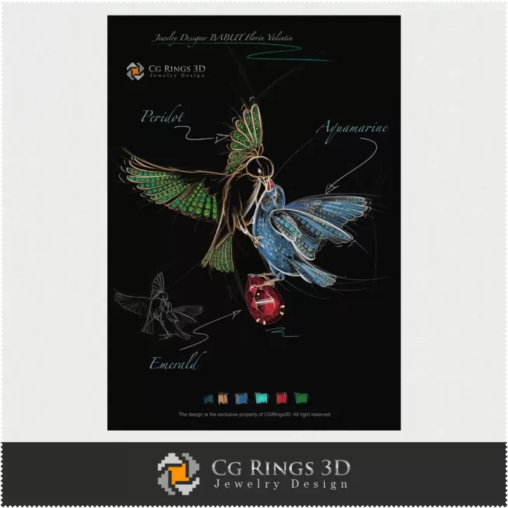 Diseño de joyería (Digital) - Boceto de colgante de aves