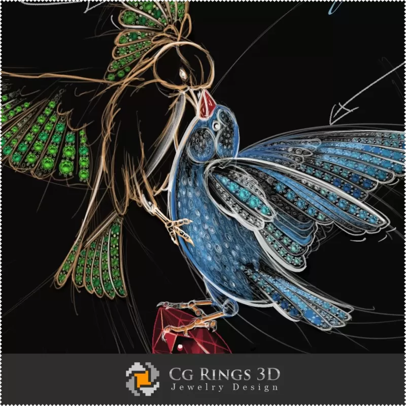 Diseño de joyería (Digital) - Boceto de colgante de aves