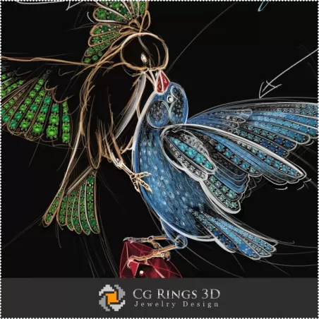 Jewelry Design (Digital) - Birds Pendant Sketch