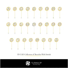 带首字母的3D胸针系列, 家居, 珠宝3D CAD, 珠宝系列3D CAD
