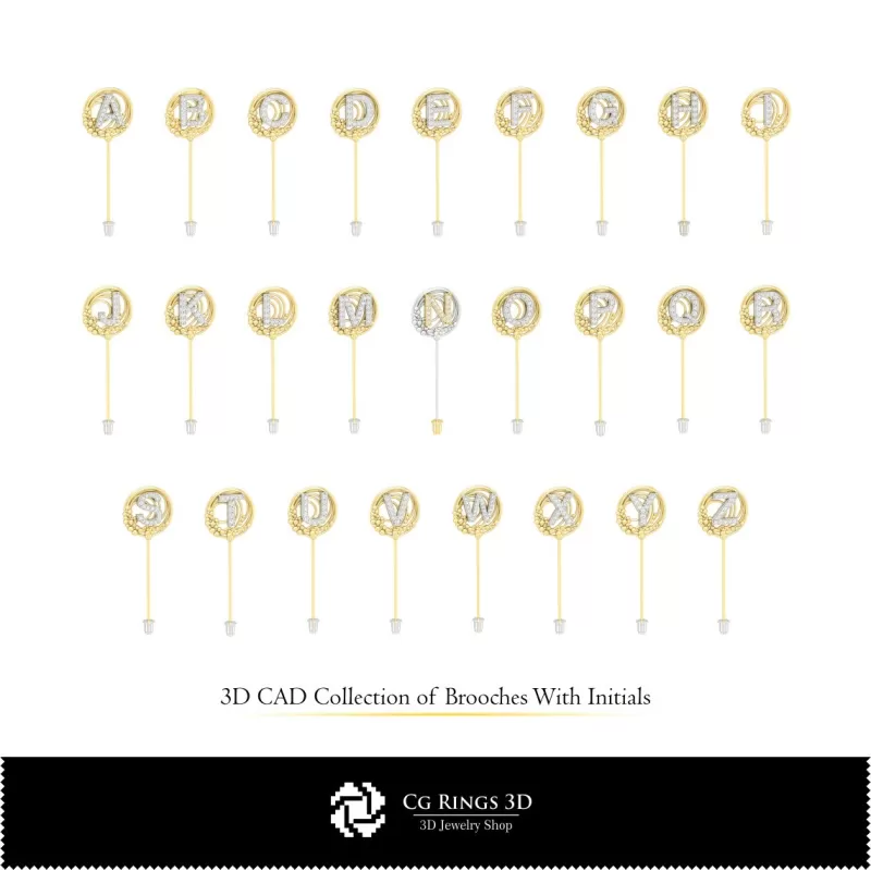 Collection 3D de broches avec initiales