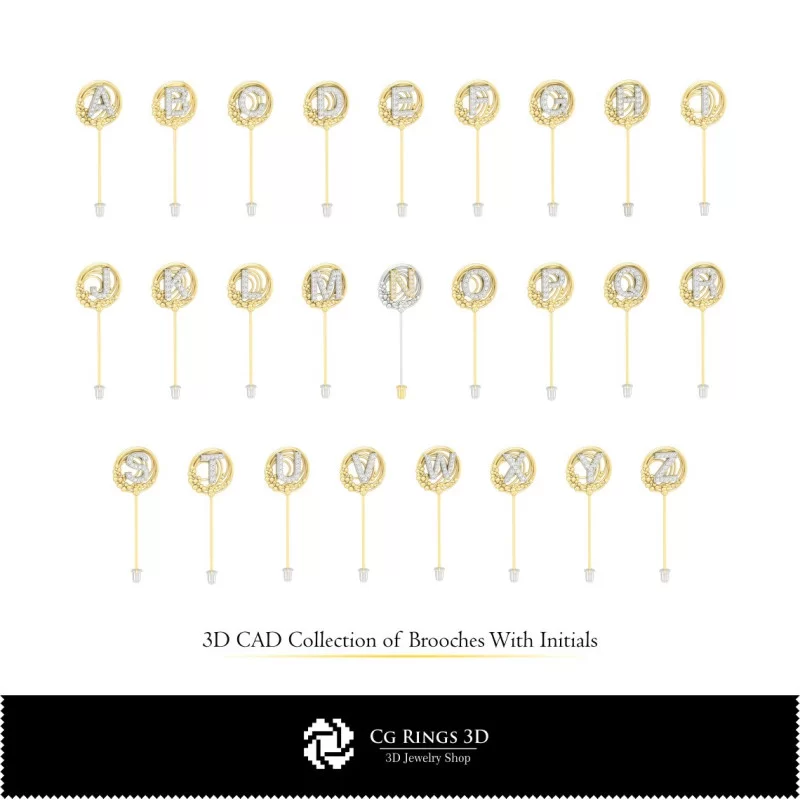 Collection 3D de broches avec initiales