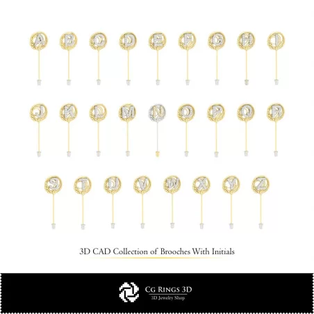 Colección 3D de Broches con Iniciales Home, Joyería CAD 3D, Colecciones de Joyería CAD 3D