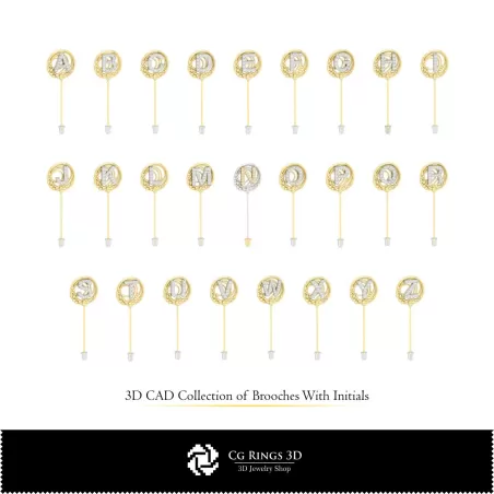 Collection 3D de broches avec initiales Maison, Bijoux 3D DAO, Collections de bijoux 3D DAO