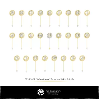 Collezione 3D di spille con iniziali Home, Gioielleria 3D CAD, Collezioni di gioielli 3D CAD