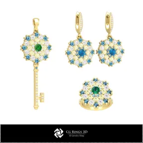 Bijoux - Jeu de bijoux CAO 3D Bijoux CAO 3D, Bagues CAO 3D, Pendentifs CAO 3D, Boucles d'oreilles CAO 3D, Ensembles de bijoux